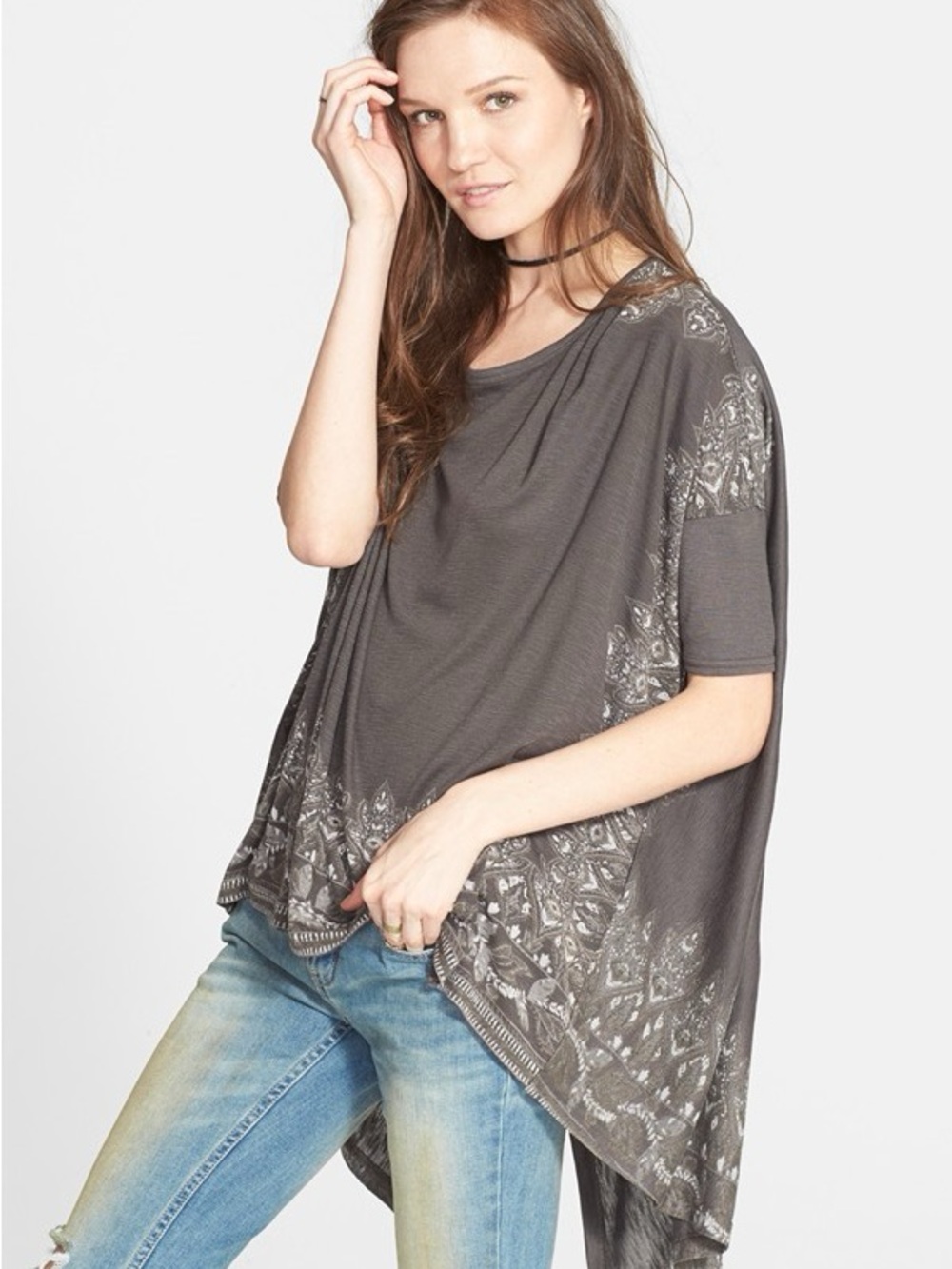 Free People Olive Printed Draped Top